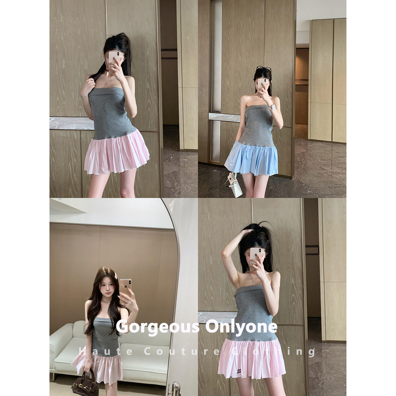 Gorgeous Onlyone Fashionable Sweetheart Style! 26Ss Tube Top Dress Women's Short Skirt Sleeveless Patchwork Dress Gorgeous Onlyone Fashionable Sweetheart Style! 26Ss Tube Top Dress Women's Short Skirt Sleeveless Patchwork Dress