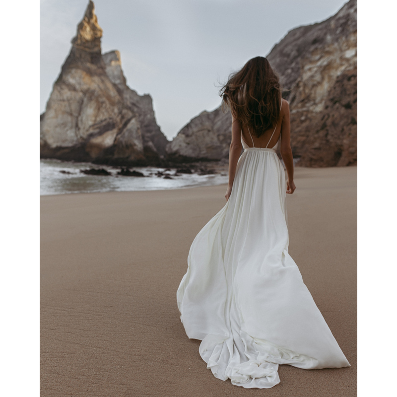 White Spaghetti Strap Backless Dress, Travel Photography Floor-Length Dress, Super Fairy-Like Bohemian Seaside Vacation Large Hem Beach Dress