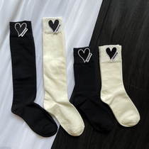 Socks female stockings Spring and Autumn wear tide ins cotton high black solid color calf socks love embroidery stockings