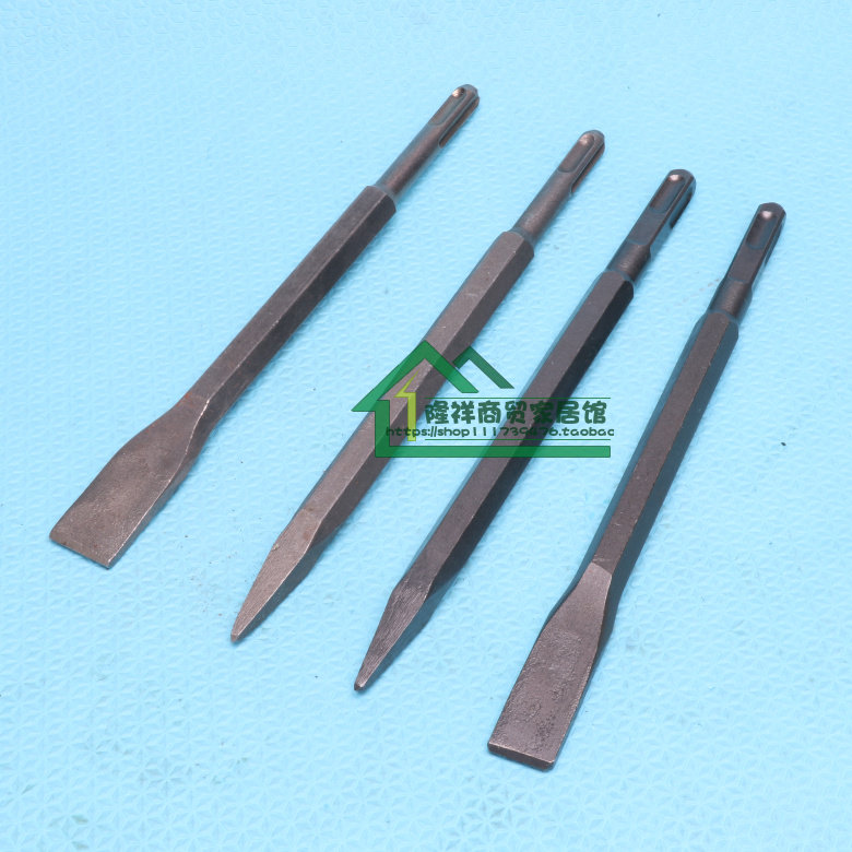 Electric Hammer Drill Chisel Round Handle Two Pits Two Grooves Tip Chisel Flat Chisel With Round Head Handle Shock Pick Drills Cement Notching