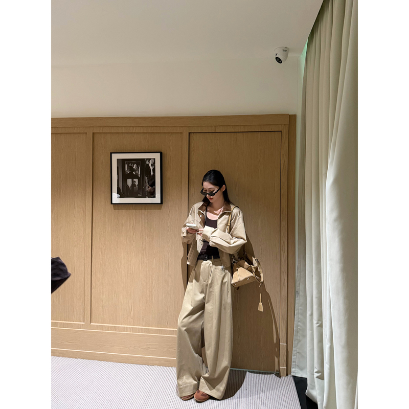 Ruan Xiaomi Smileme【Wilderness Wind】Lyocell Stand Collar Suede Jacket and Casual Pants Set for Women Autumn