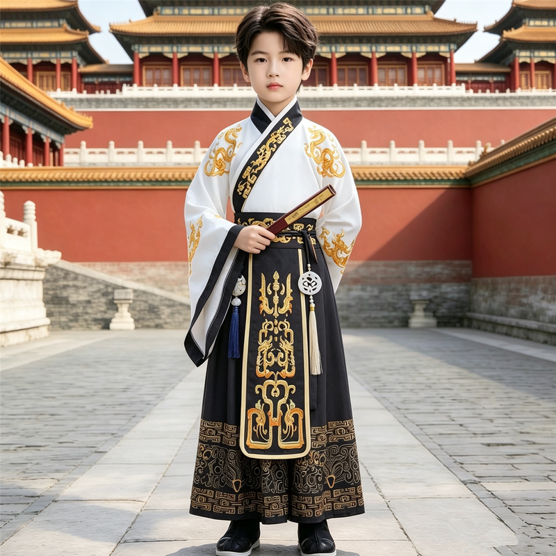 Boys' Stylish Hanfu Spring and Autumn Qin and Han Children's Ancient Costume Tang Suit Traditional Style Gentleman Outfit Chinese Culture Wei and Jin Performance Clothing