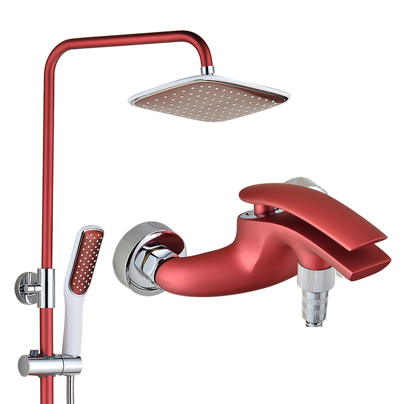 Bathroom new round double red color shower set Hot and cold all copper