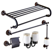European style black imitation vintage towel rack toilet brush set Paper towel basket Bathroom copper hardware pendant free hole