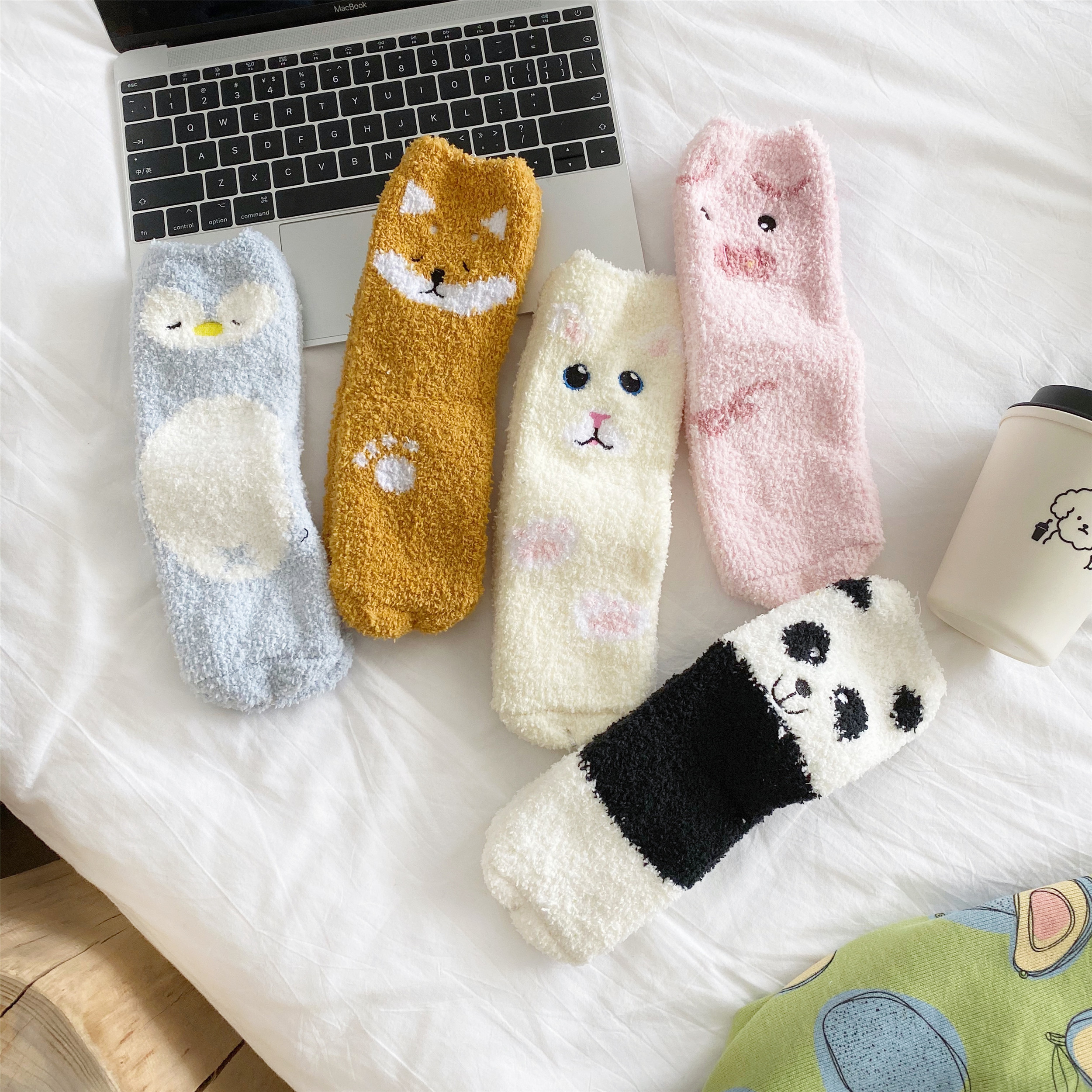 Autumn Winter Ins Cute Cartoon Animal Coral Suede Socks Children Plush Sleep Socks Thickened Warm Floor Midbarrel Socks