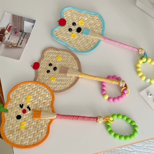 Милый веер ручной работы для женщин, новый летний портативный маленький веер из рогоза, мультяшный ручной веер, реквизит для фотографий