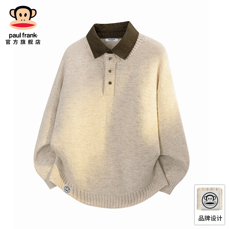 Paulfrank/Monkey Paul Frank Fake Two-Piece Denim Lapel Sweater Men's New Autumn American Style Base Knitwear Paulfrank/Monkey Paul Frank Fake Two-Piece Denim Lapel Sweater Men's New Autumn American Style Base Knitwear