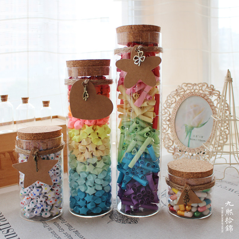 Jiuxi ten Jinxing Stars Bottle wishing glass bottles 365 and 520 lucky stars Bottle Folded Paper Strips of luminous hand-made DIY
