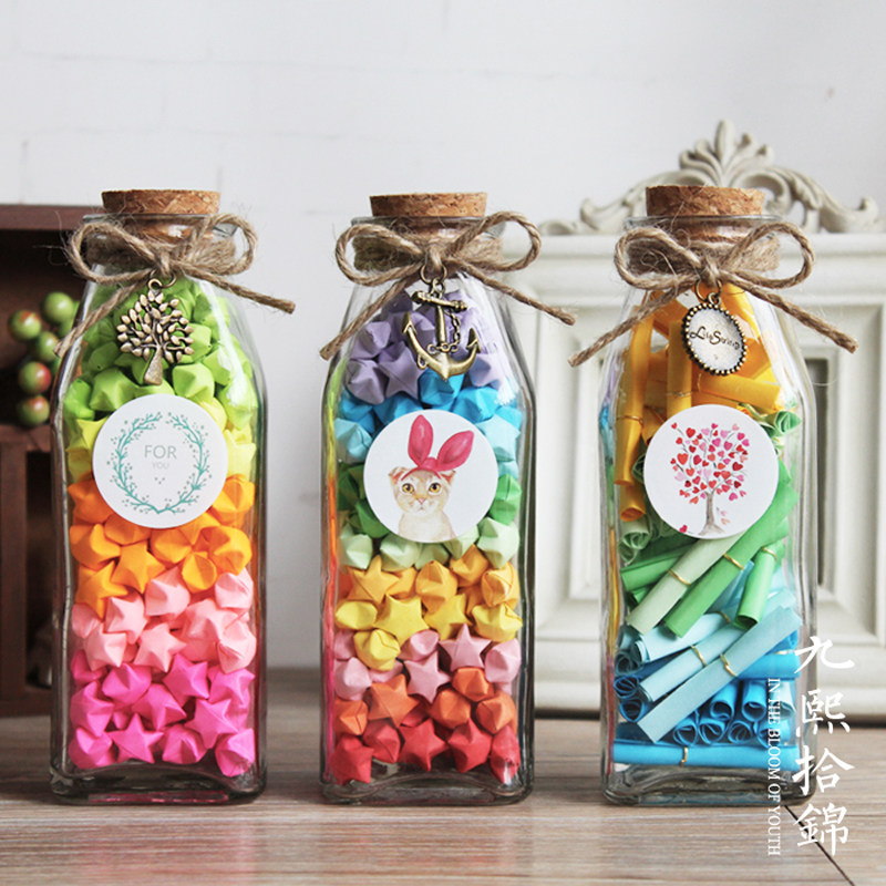 Jiuxi ten Jin Retro Lucky Luck Star Bottle Xu May Wish Glass Bottle Folded Paper Strips Festive Gift Box DIY of Gift