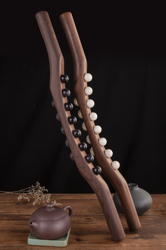 Natural Deer Antler Black Buffalo Horn Rolling Stick for Massage, Suitable for the Whole Body, Gua Sha, Abdominal Massage, Back Massage, Beech Wood