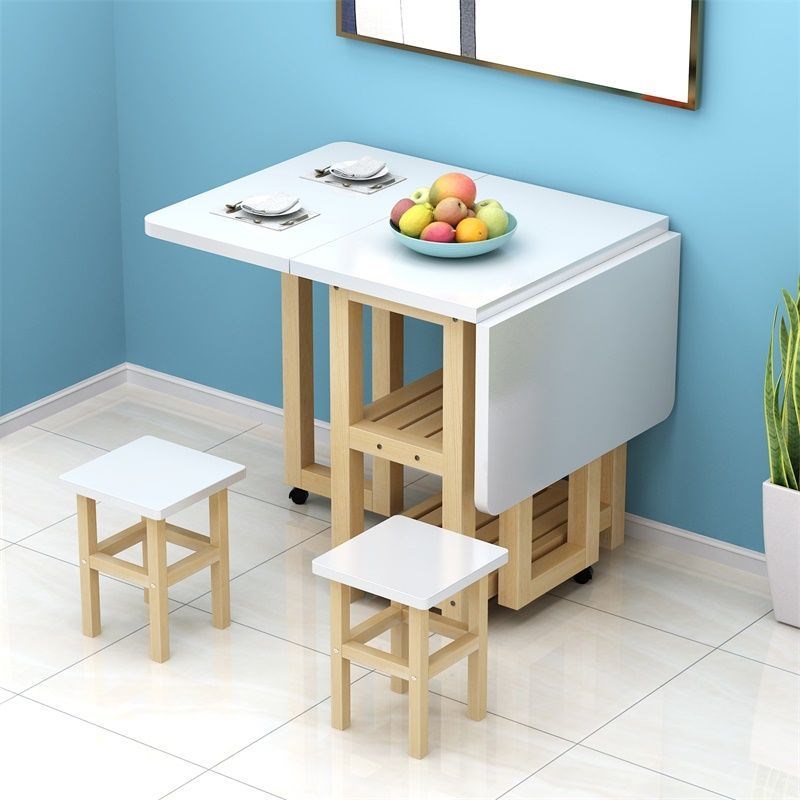 Folding Table Simple Dining Table Home Rental House White 4 People 6 Table Small Family Dining Table Solid Wood Close By Wall Flex