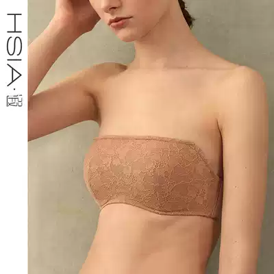 HSIA black lace Glossy seamless Bandeau bra Invisible half cup non-slip gathered strapless underwear female chest wrap