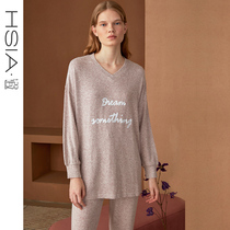 HSIA reverie spring and autumn long-sleeved night dress can be worn outside the long home dress home dress thin v-neck cotton pajamas for women
