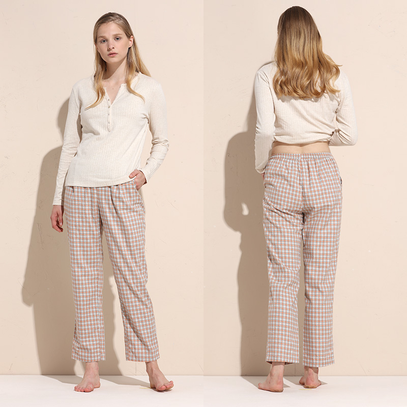 HSIA Rev. bông Pajama womens kẻ sọc vòng cổ áo thoải mái lỏng lẻo có thể mặc dài tay nhà mặc quần áo.