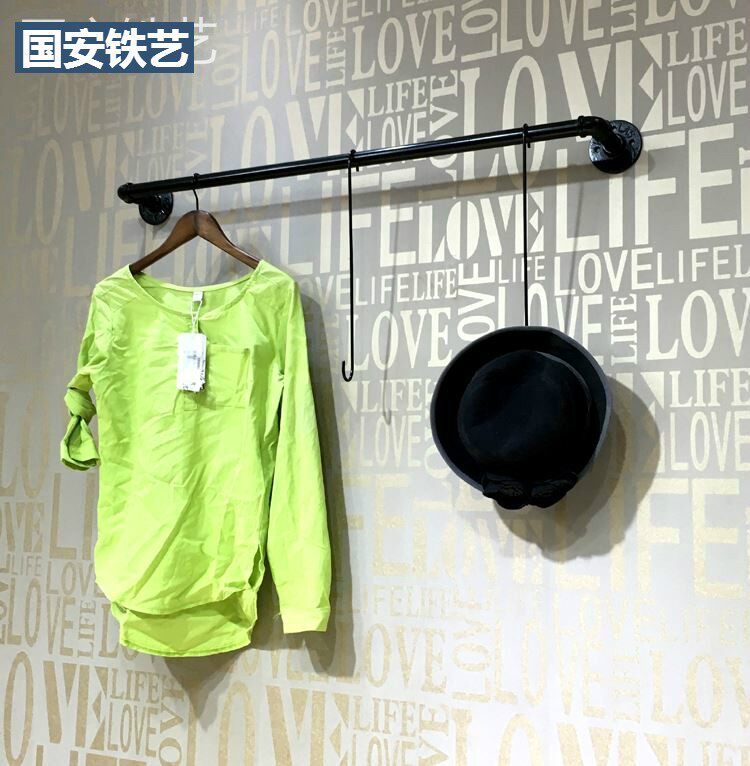 Wrought iron clothing store display rack Lock wall single pole wall hanging water pipe wall hanging hanger hanging shelf clothing shelf