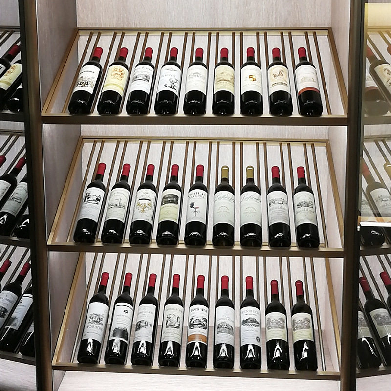 Modern light luxury aluminum alloy glass frame laminate holder with light minimalist wine cabinet display rack red wine bottle laminate rack custom