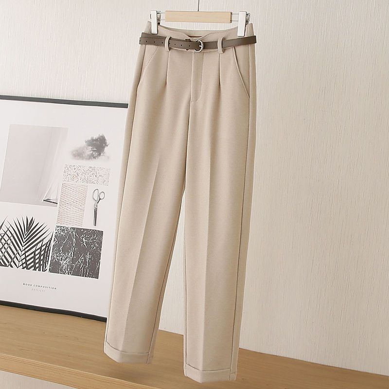 New hair in autumn and winter 90% high waist smoke pipe pants grinding wool western clothing pants with slim and reduced warm and casual pants women-Taobao