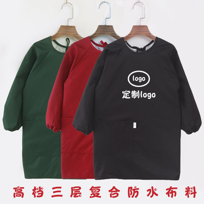 Korean version Fashion apron long sleeve waterproof and greaseproof kitchen for men and women Adult children's hood Hood Painting Custom Logo-Taobao