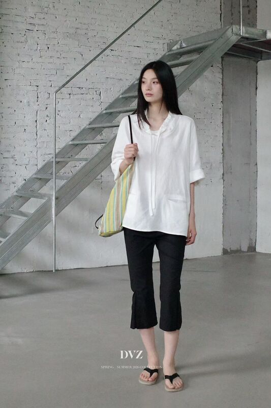 Dvz High-Quality New Summer Product Imported from Korea, Capri Embroidered Pocket Stretch Cropped Narrow-Leg Pants 8561