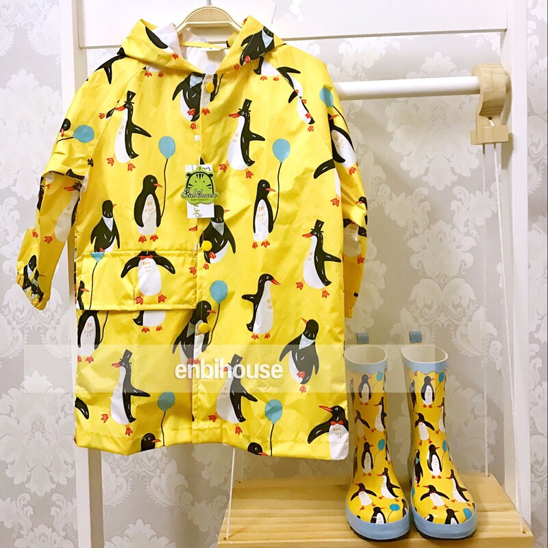 Korean Enbihouse Children's Raincoat for Boys and Girls, Kindergarten Baby Rain Poncho, Rain Gear with Backpack Space and Brim