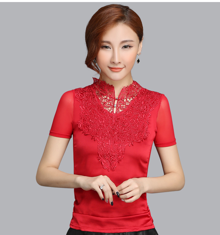 Double 12 phá mã giải phóng mặt bằng áo voan ngắn tay 2018 rỗng khâu ren đáy áo phiên bản Hàn Quốc cỡ lớn hoang dã áo kiểu nữ công sở