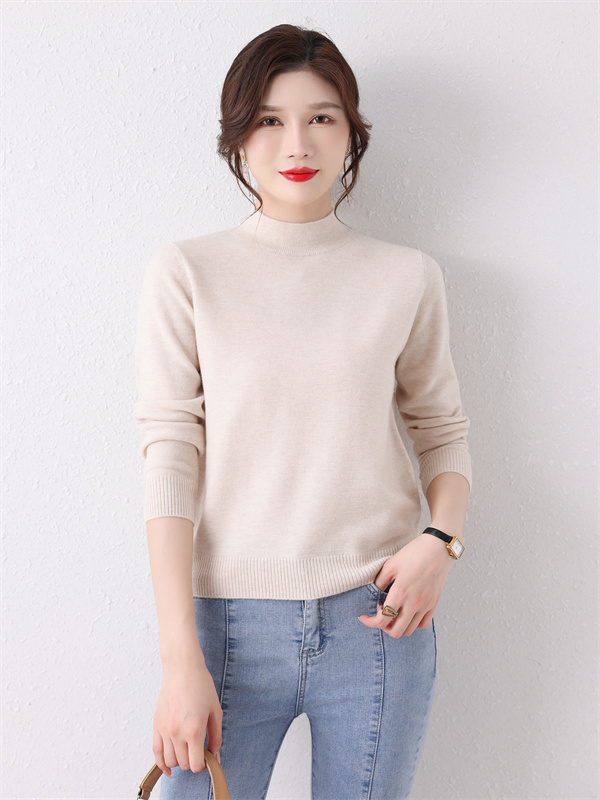 Authentic Shuanglu Wool Sweater for Women, New Model, 100% Pure Wool, Half-High Collar, Long-Sleeve Pullover Sweater, Winter Sweet Style