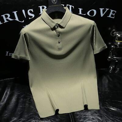 Trendy multi-color ice silk short-sleeved T-shirt, new summer men's lapel T-shirt, high-end casual embroidered men's POLO shirt