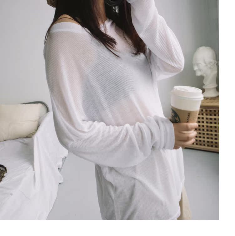 Mùa hè mới từ cổ áo băng lụa áo len nữ mỏng phần đầu lỏng lẻo vai áo chống nắng áo điều hòa áo len gile