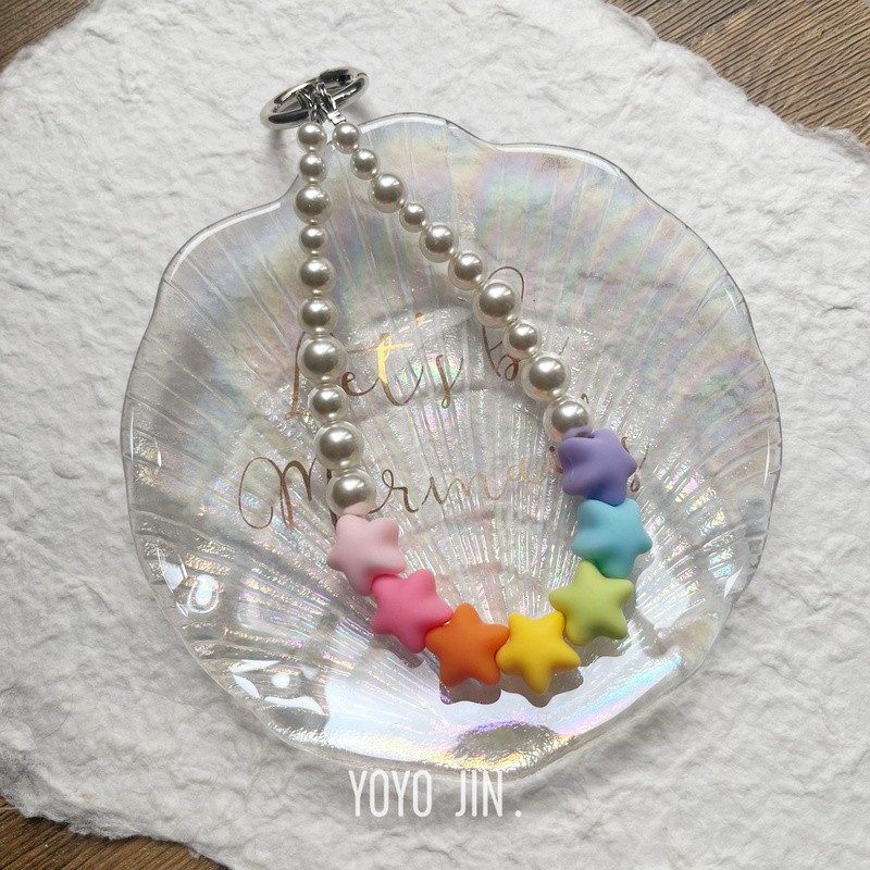 Yoyo Jin Original Rainbow Five-Pointed Star Lucky Star Pearl Beaded Phone Chain Bag Pendant Creative Keychain