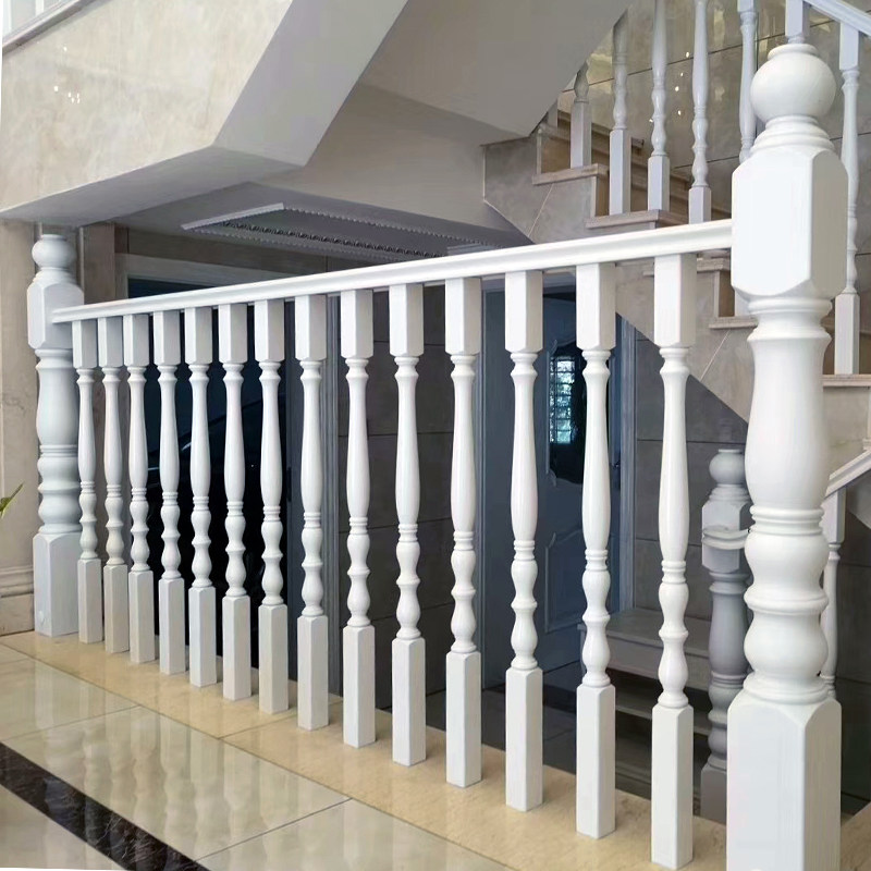 All-solid wood paint pillar stairs armrestaurant corridor platform balcony guardrail New Chinese wooden staircase railing