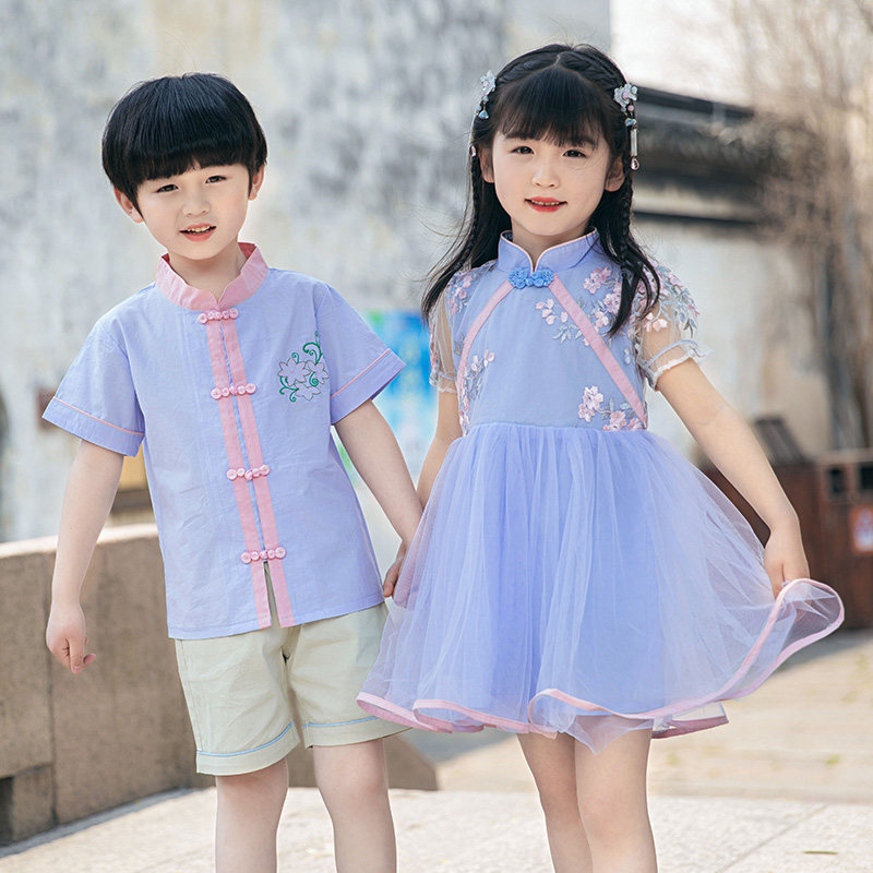 Children's Choir Show Costume Chinese Feng Poetry Recitation Class Class of Chinese School Student Class