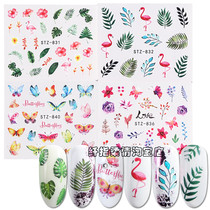 Summer new nail sticker watermark hot element green leaf rose nail water sticker flame bird decal