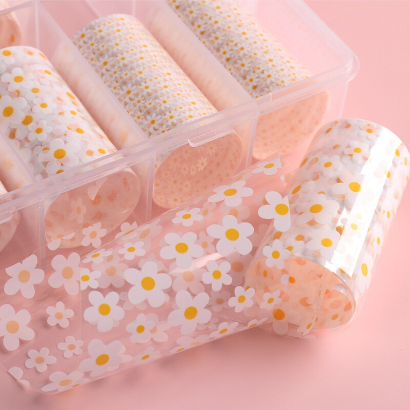 Fresh Daisy Manicure Starry Sky Paper Yellow Small Floral Nail Transfer Decal Lace Manicure Patch Glue Sticker