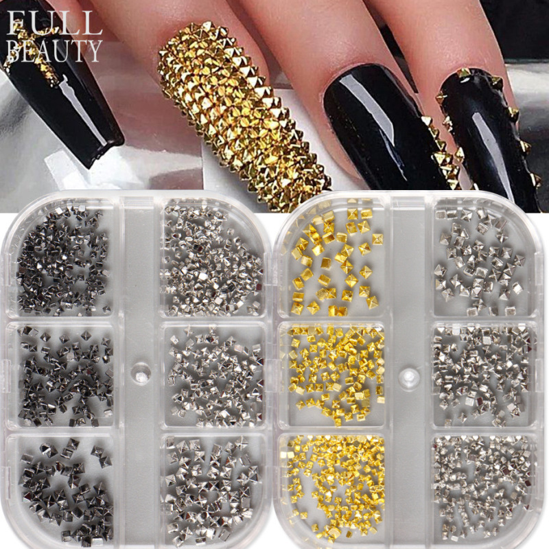 New Nail Art Accessories 6-Compartment Box Black Silver Gold Square Rivets Punk Nail Decorations Nail Art Tools New Nail Art Accessories 6-Compartment Box Black Silver Gold Square Rivets Punk Nail Decorations Nail Art Tools