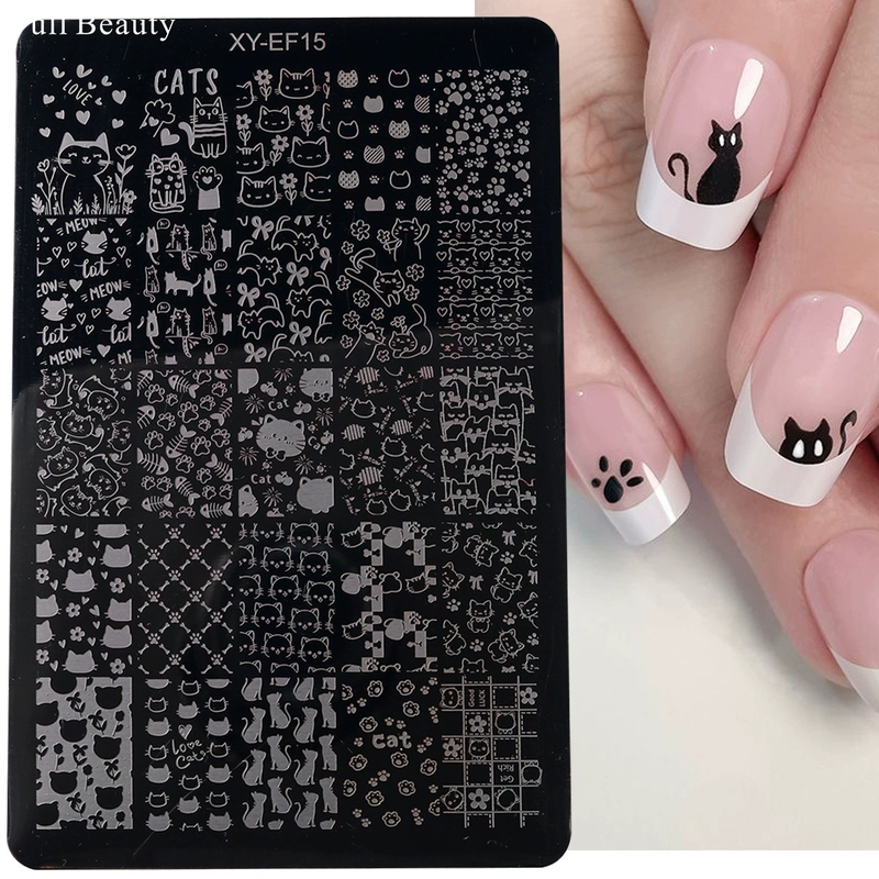 New Nail Art Tools Printed Steel Plate Cat Transfer French Plaid Cat Paw Kitten Print Nail Art Tools