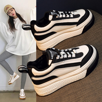100 wear not greasy ~ 2022 spring 6CM high-rise torre shoes women plus velvet small white cotton shoes thick bottom casual leather