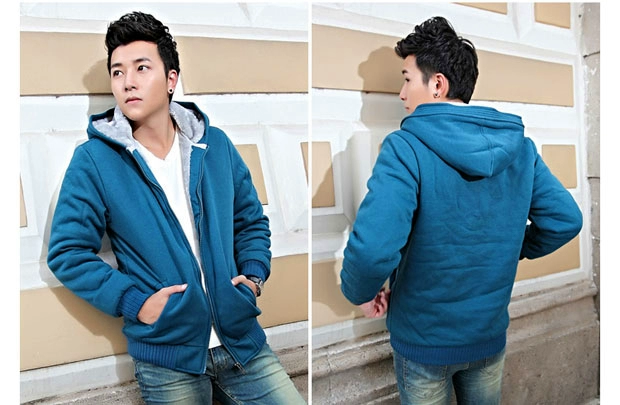 Đặc biệt hàng ngày mùa thu đông dày cộng với áo len nhung nam hoodie Áo khoác giản dị Hàn Quốc áo len nam size lớn - Áo len