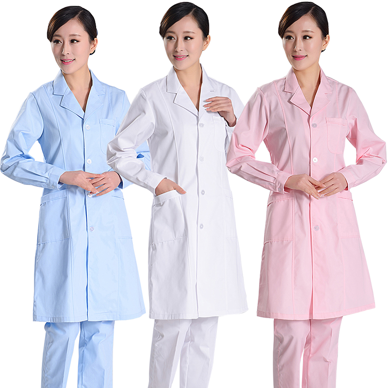 Trắng Big Coat Doctor mặc chất lượng cao dài tay mùa hè váy eo-hàn quần áo tập luyện quần áo thực nghiệm quần áo của bác sĩ