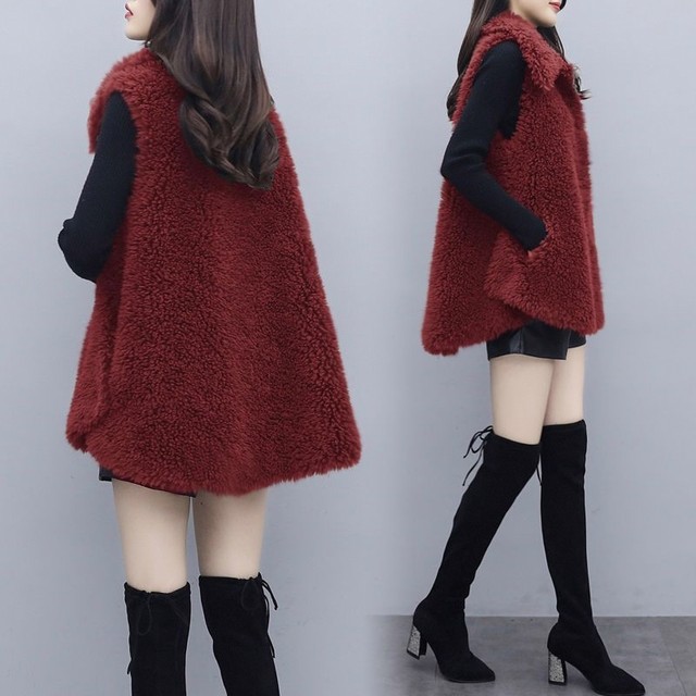 NANS imitation lamb wool vest for women 2023 autumn and winter new Korean style imitation fur one-piece coat short splicing loose