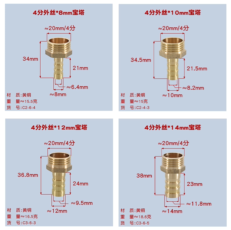 Hoàn toàn bằng đồng chùa đầu ống dẫn khí khí tự nhiên đầu nối khí 4/6 điểm bên trong và bên ngoài dây Đầu Xanh phụ kiện chuyển đổi