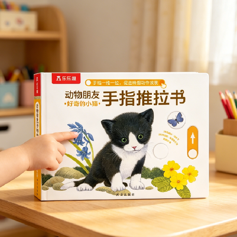 Finger Push-Pull Mechanism Book: Fun Animal Friends Curious Kitten - Interactive Flip Book for Children Aged 0-3, Early Education and Parent-Child Interaction, Touch-And-Feel Book, Educational Toy for Infants Aged 1-3