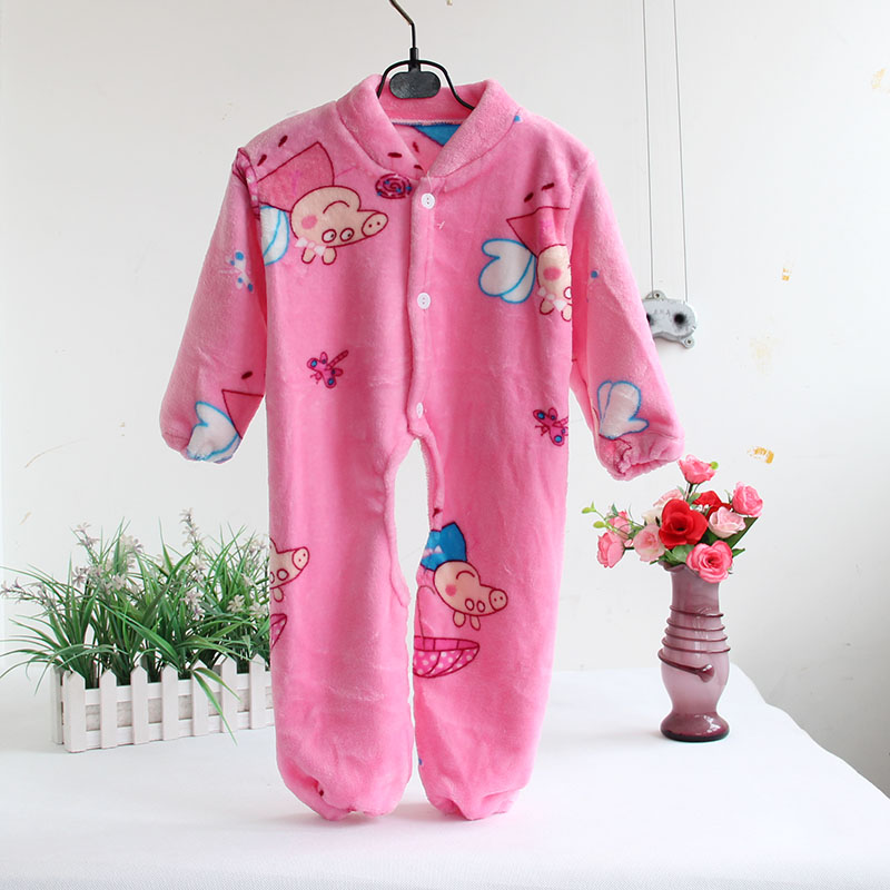 Flannel jumpsuit dày đồ ngủ mở tập tin 1-2-3 tuổi mùa thu bé san hô lông cừu trẻ em chống đá quần áo trẻ sơ sinh