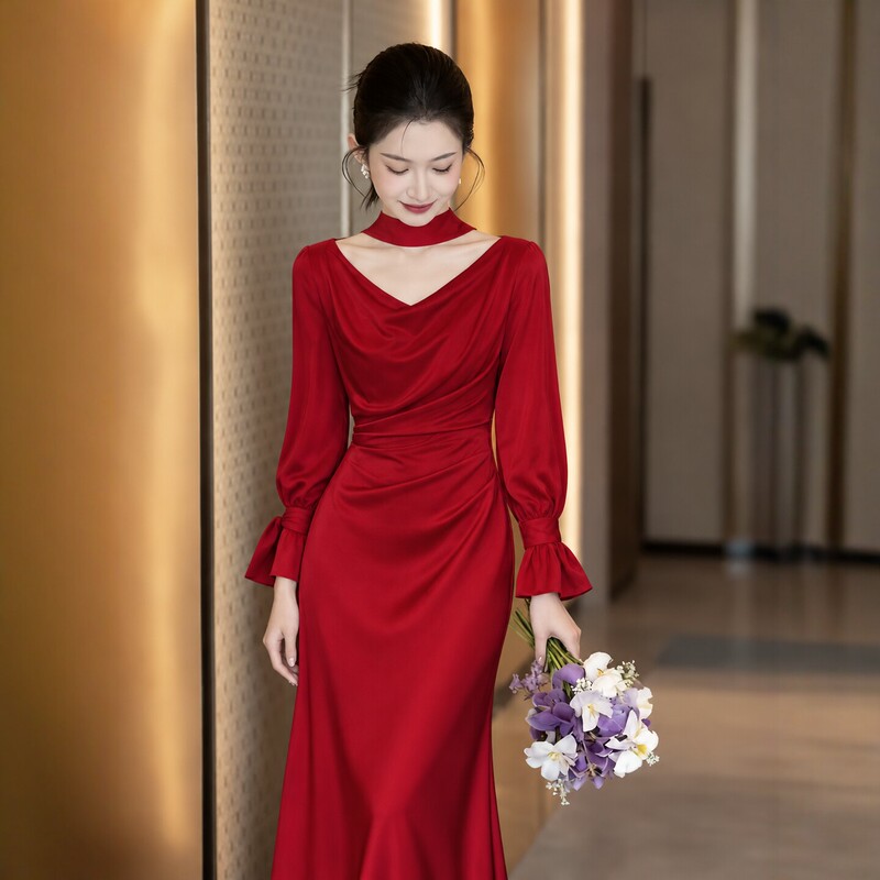 High-End Light Luxury Red Engagement Dress, Can Be Worn Casually, Wedding Dress, Homecoming Dress, Bridal Banquet Dress, Bride's Toast Dress High-End Light Luxury Red Engagement Dress, Can Be Worn Casually, Wedding Dress, Homecoming Dress, Bridal Banquet Dress, Bride's Toast Dress