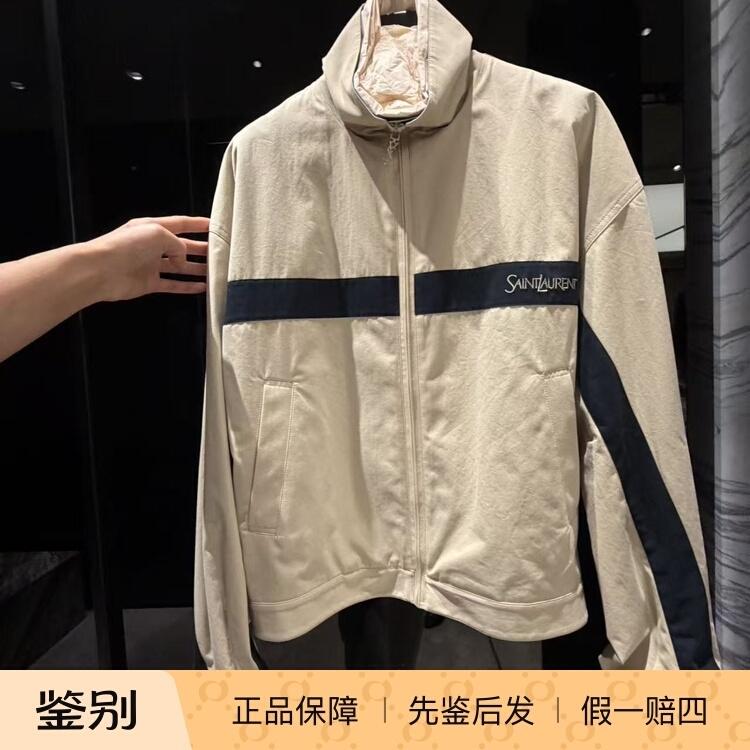 【Matin】 YSL 26 New Striped Embroidered Logo Stand Collar Zipper Jacket Coat