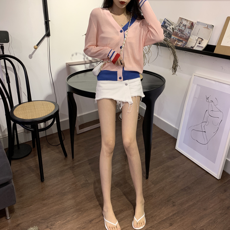 VK旗艦店 韓國風拼接撞色V領針織單品外套