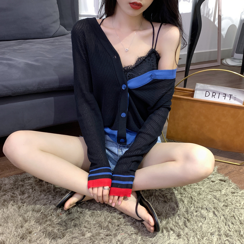 VK旗艦店 韓國風拼接撞色V領針織單品外套