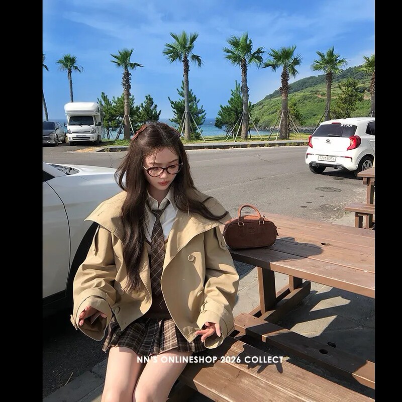 Linxie's Same Style [L*Sa's Same Style] Lyocell Cotton Trench Coat Designer Short Jacket Petite Jacket