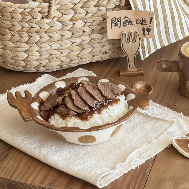 A Creative Handmade Ceramic Tableware Set for Home Use, Including Forks and Spoons, with a Unique Design and Polka Dot Bowls