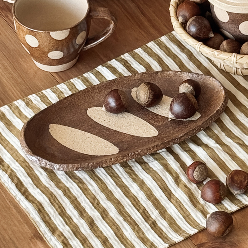 A Handmade Ceramic Tableware Piece by a Original Artist, Designed for Home Use, with a Vintage-Style Baguette Shape for Dessert Plates