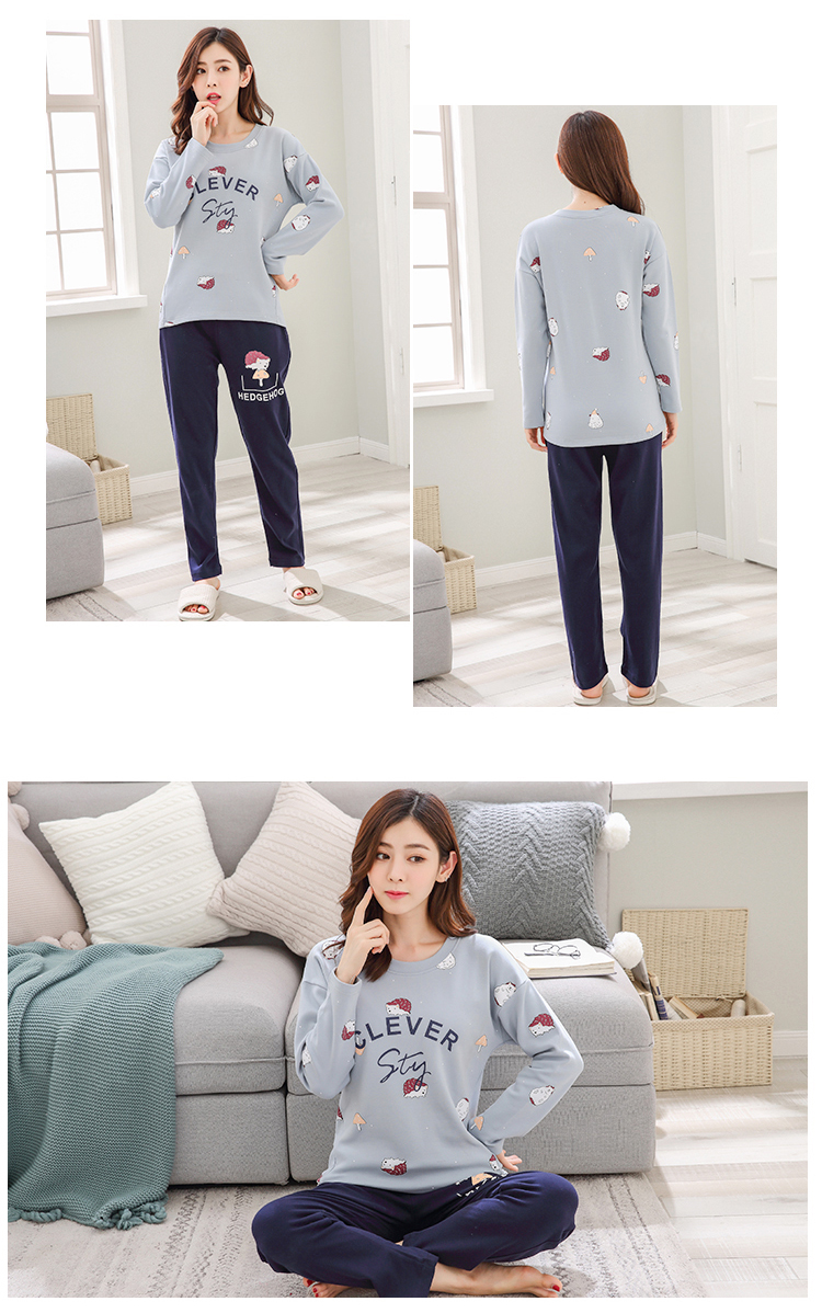 Bộ đồ ngủ dài tay cho phụ nữ mùa xuân và mùa thu cotton phù hợp với hai mảnh đồ lót